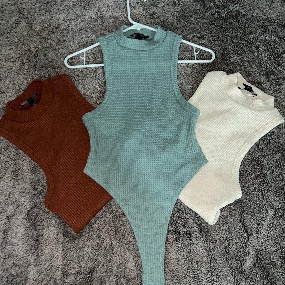 Set of Three Sleeveless Bodysuits - Brown, Green, Cream